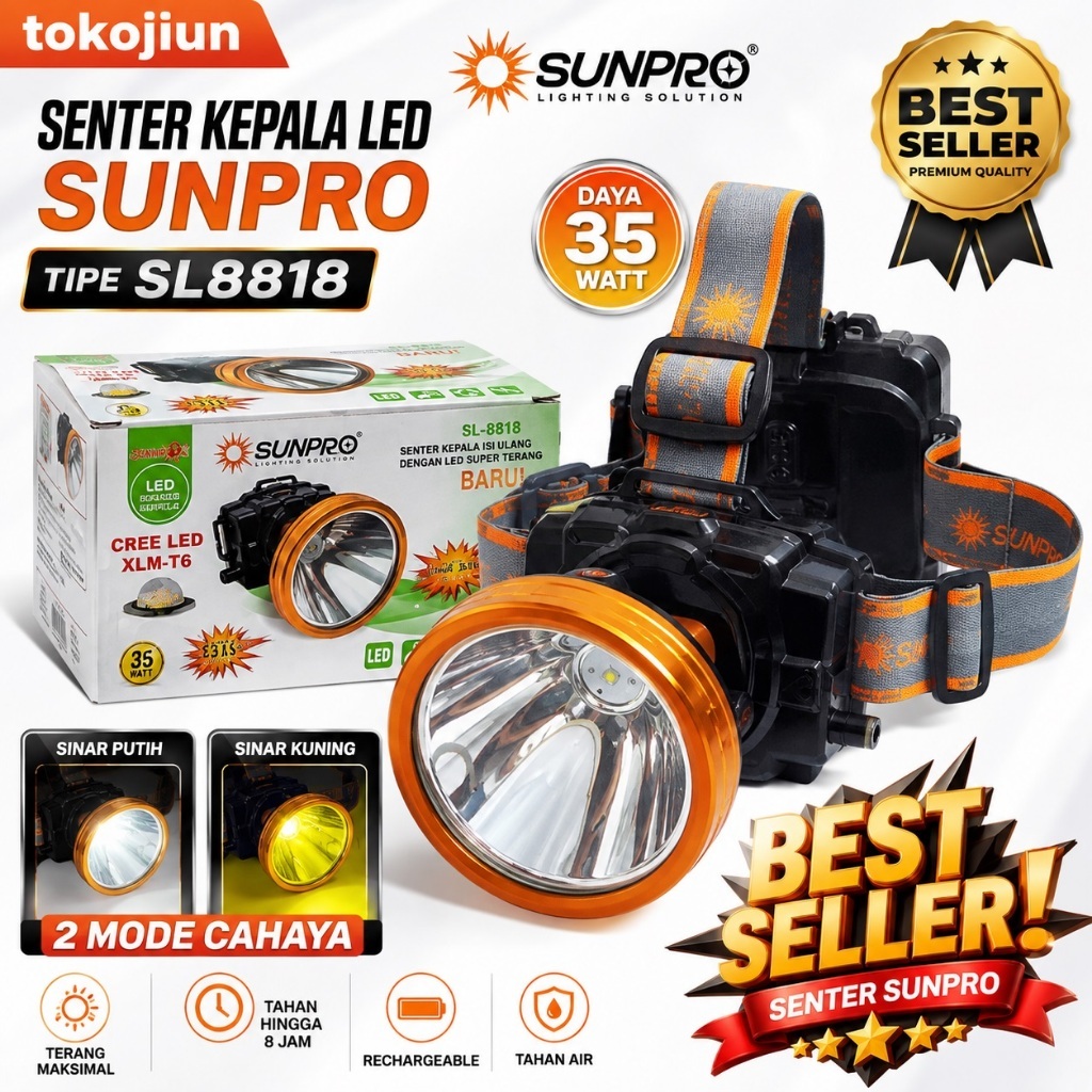 Sunpro Headlamp LED Senter Kepala LED Sunpro SL8818 35 Watt Senter LED Dimmer