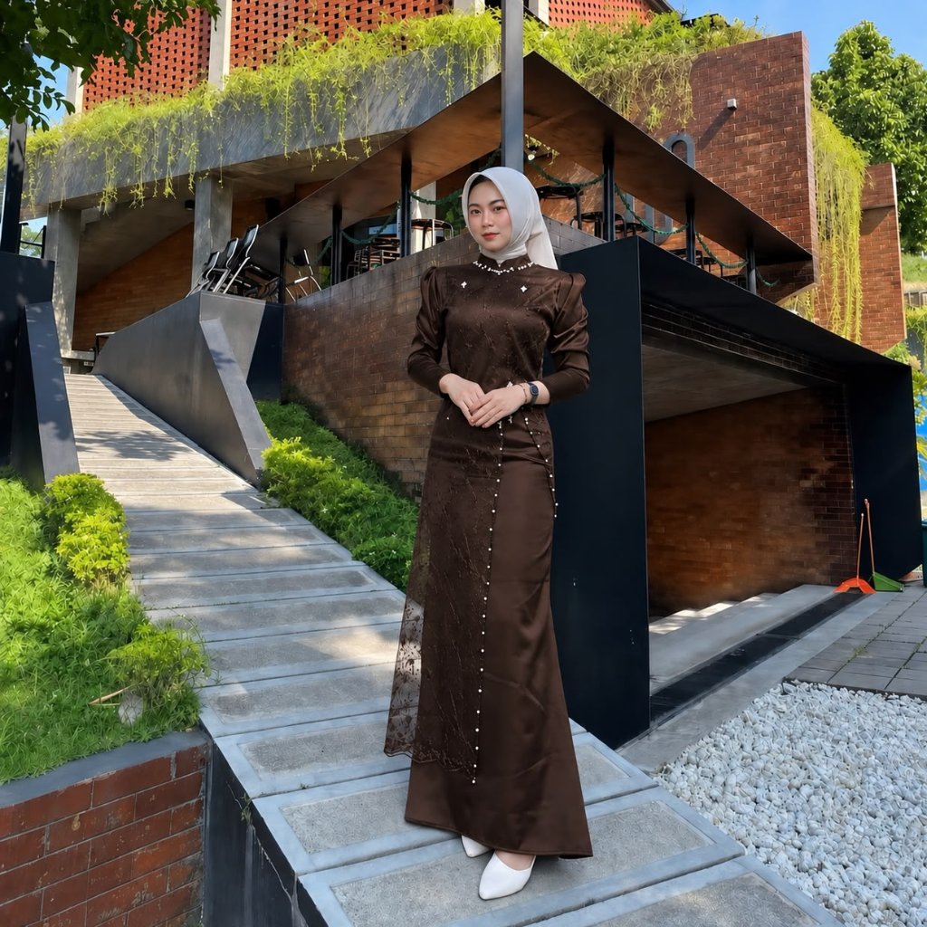Batik Rais - Floreta Dress Pesta Kondangan Satin Brokat Gamis Wanita Lebaran Bridesmaid Kekinian