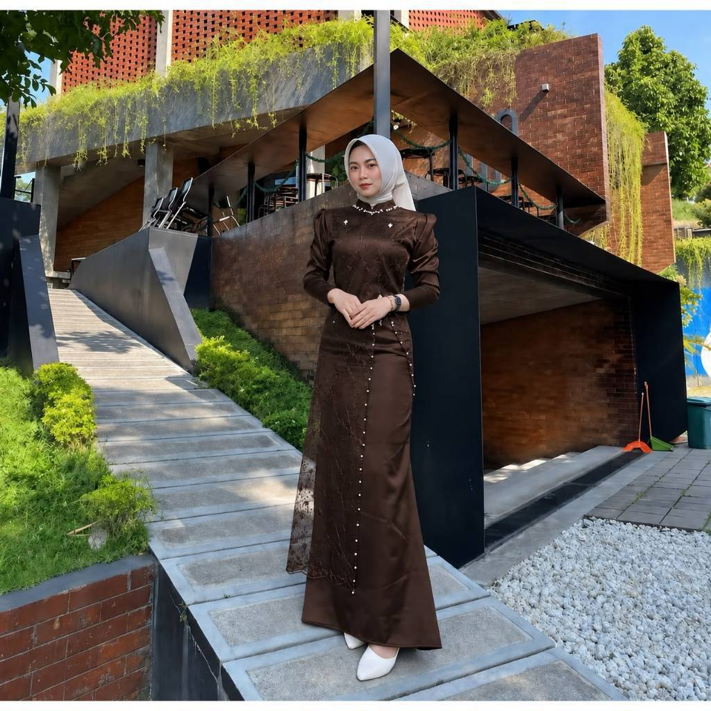 Floreta Dress Pesta Kondangan Satin Brokat Gamis Wanita Lebaran Seragam Bridesmaid Mewah Kekinian