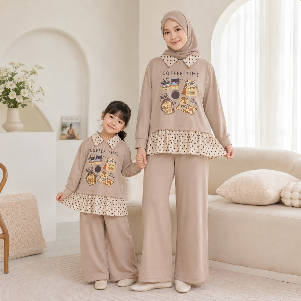 Najwa - Karina Couple Ibu dan Anak Perempuan Model Casual Gambar Sablon Kombinasi Polkadot Terbaru /