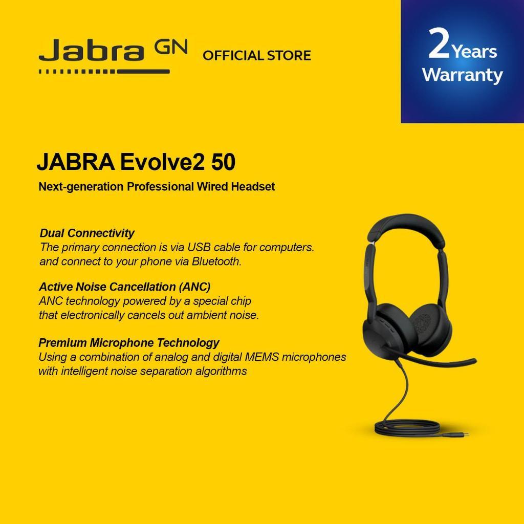 Jabra Evolve2 50 Stereo Wired & Bluetooth Connectivity ANC Headphone Headset