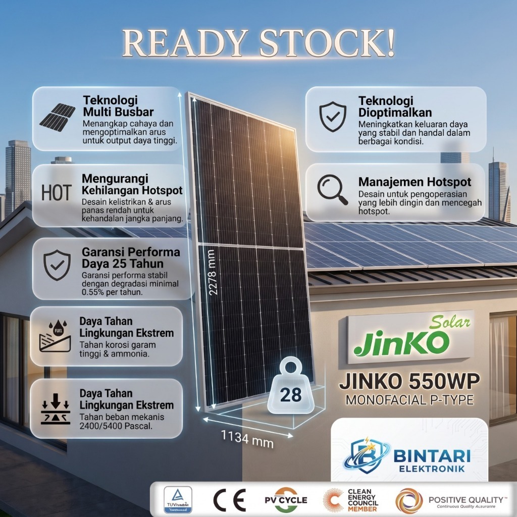 Jinko Solar Cell / Panel Surya 550WP P-Type SNI Mono Tier 1