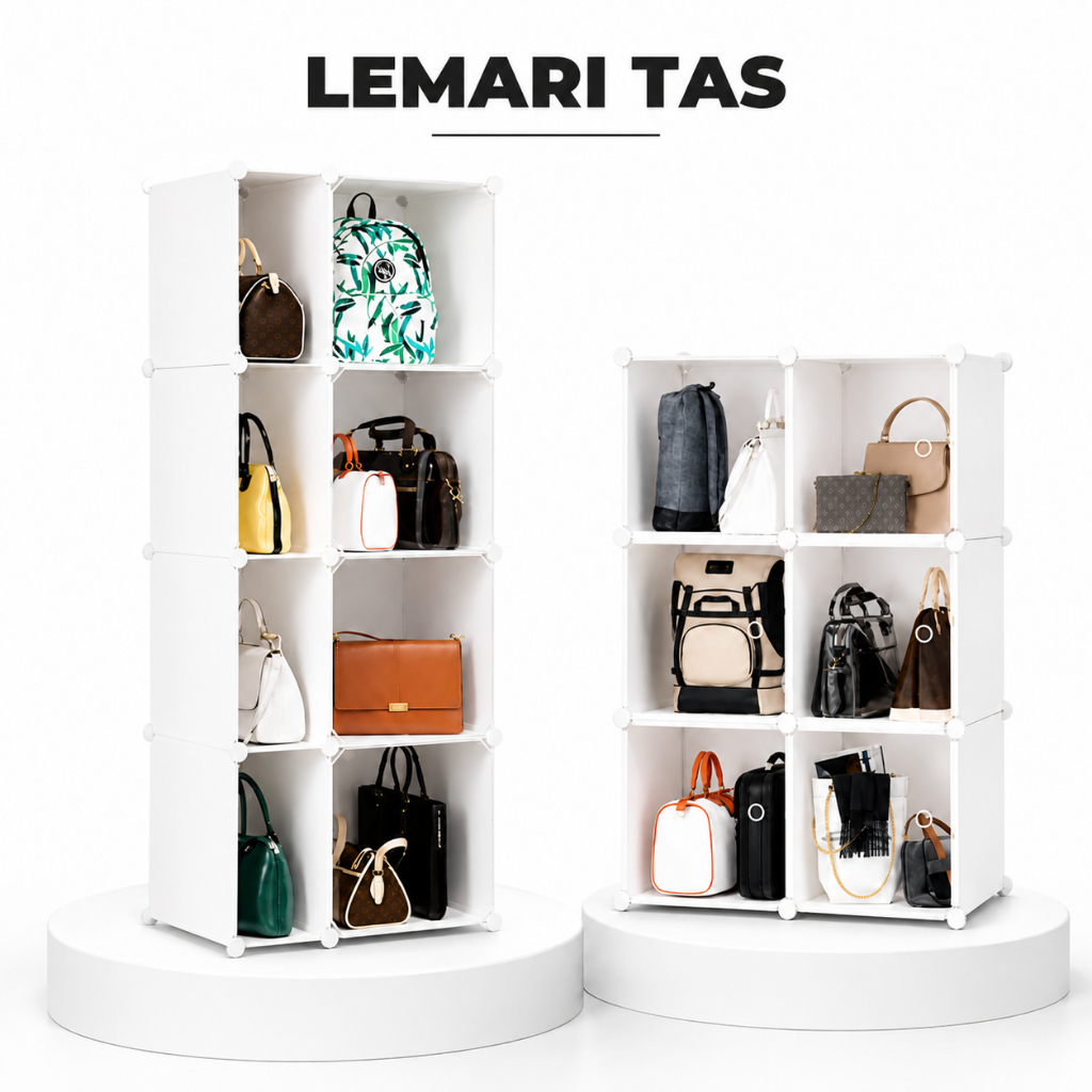 Lemari Tas Portable Serbaguna / Lemari Plastik Susun / Lemari Tas Tertutup Estetik Minimalis