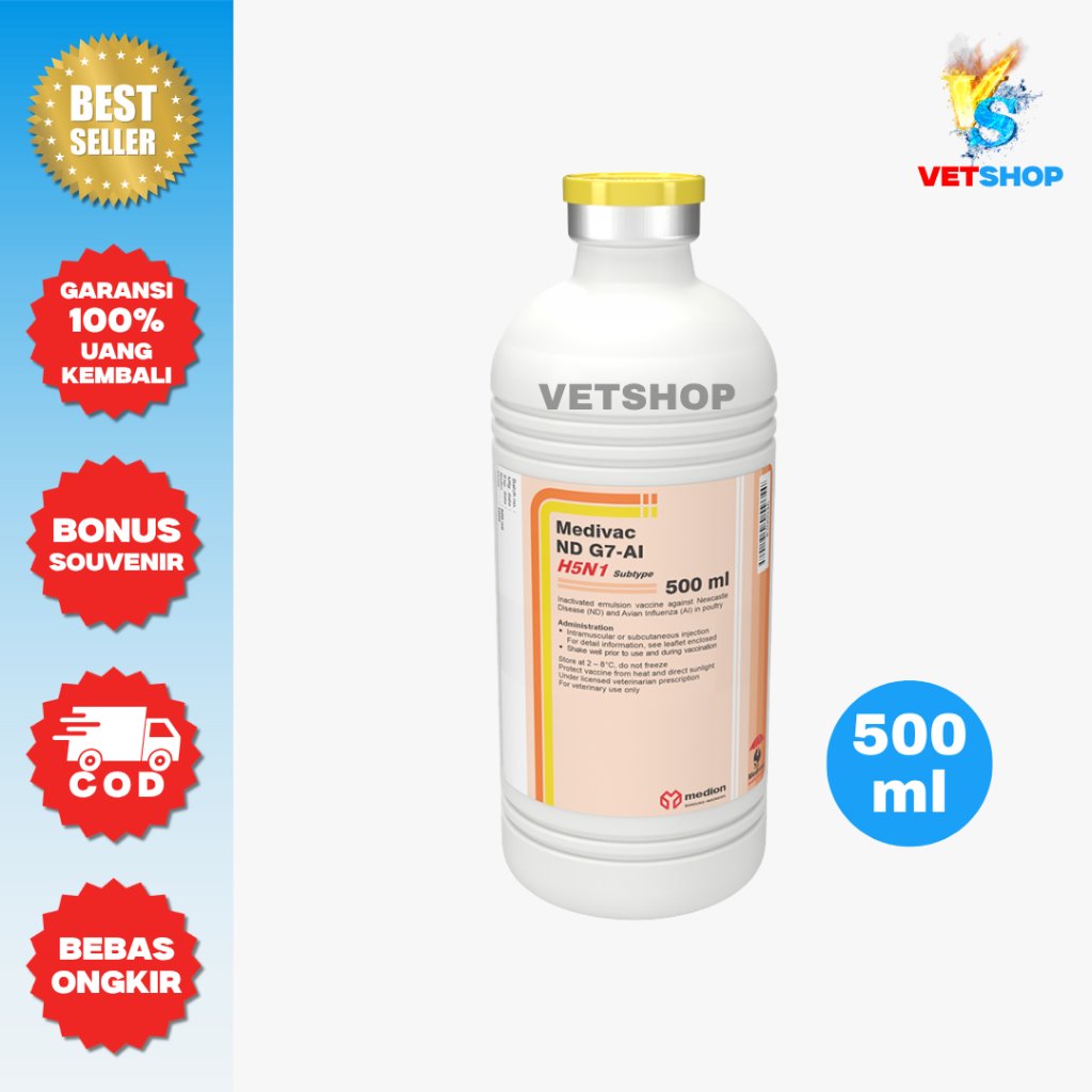ND G7-AI H5N1 500ml - Vaksin Ayam Medivac Medion Unggas Flu Burung & Tetelo Original - VETSHOP