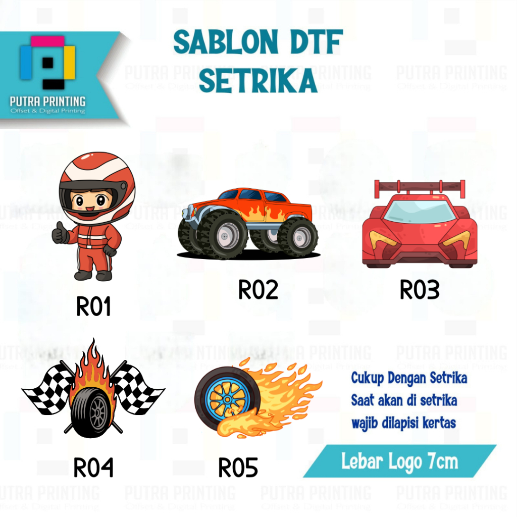 Sablon DTF Setrika Ukuran Logo Design Racing Design Mobil Racing Logo Racing Untuk Baju Anak