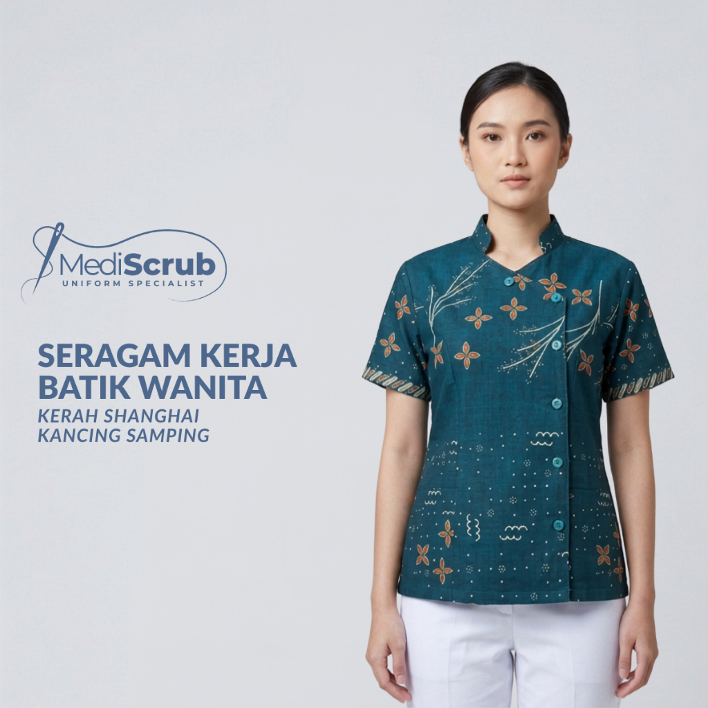 MEDISCRUB - SCRUB KERAH SHANGHAI MOTIF - Baju Jaga OK Dokter Perawat Medical Uniform