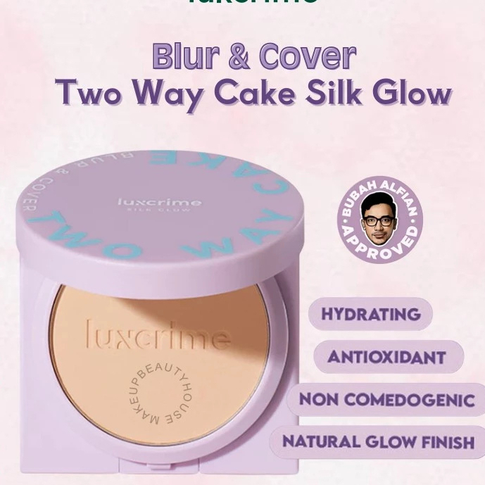 LUXCRIME - Blur & Cover Two Way Cake Silk Glow Bedak Foundation Padat High Coverage CUSTARD  4.5g | 
