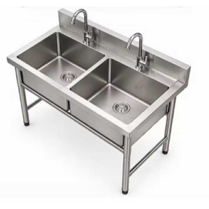 Double Sink Kran Wastafel 2 Lubang 2 Keran Air Stainless Steel
