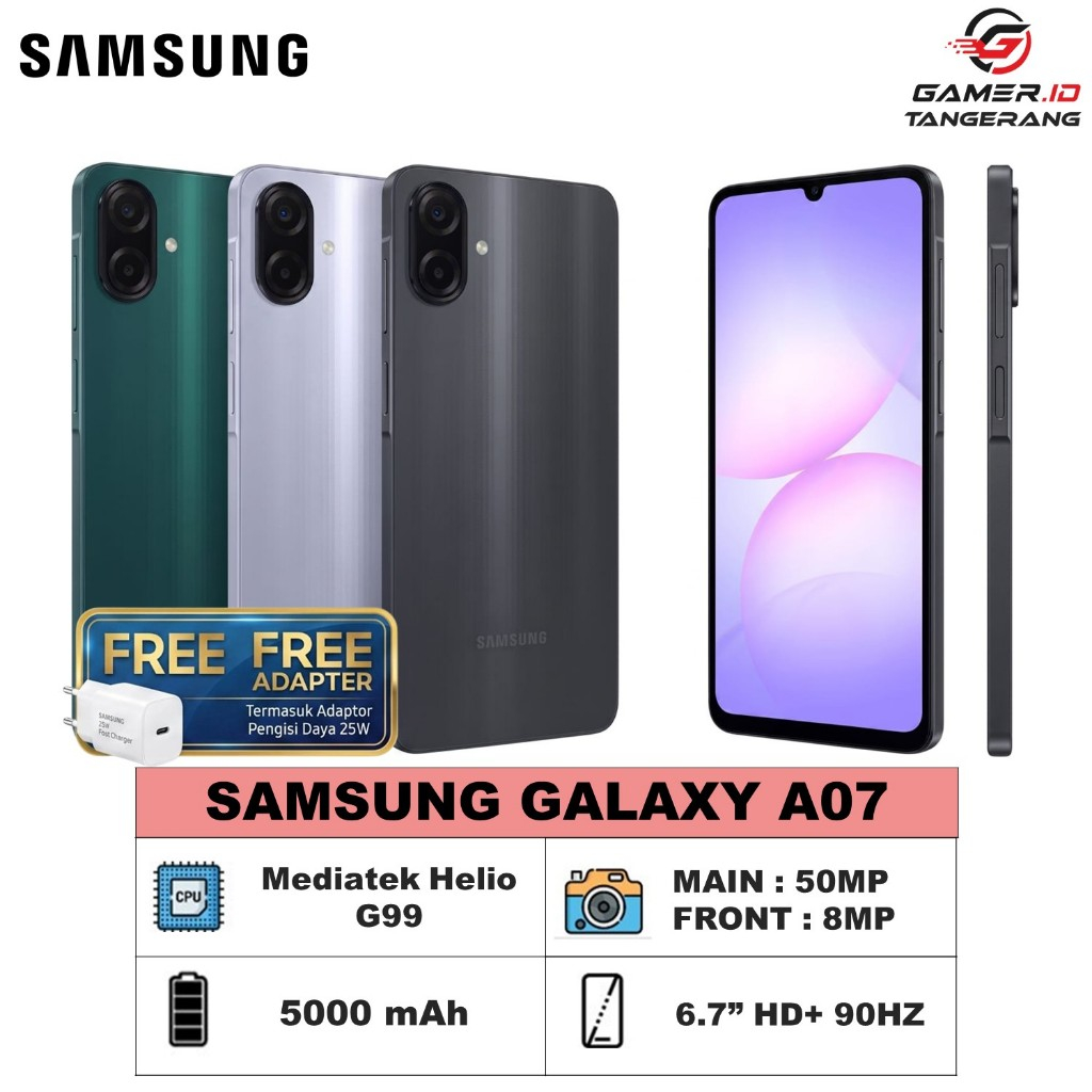 Samsung Galaxy A07 4/64GB,4/128GB Helio G99 50MP Kamera 6.7Inch HD+ 90Hz Free Adaptor 25W