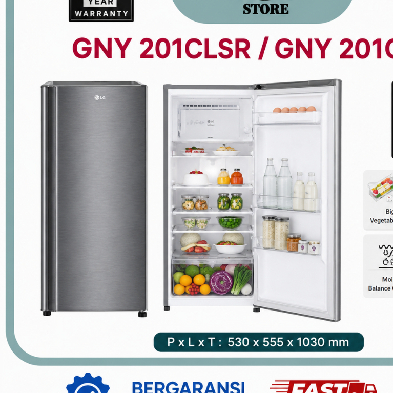 Kulkas 1 Pintu LG GNY201CLSR/CLAR Kulkas LG Satu Pintu Kulkas LG