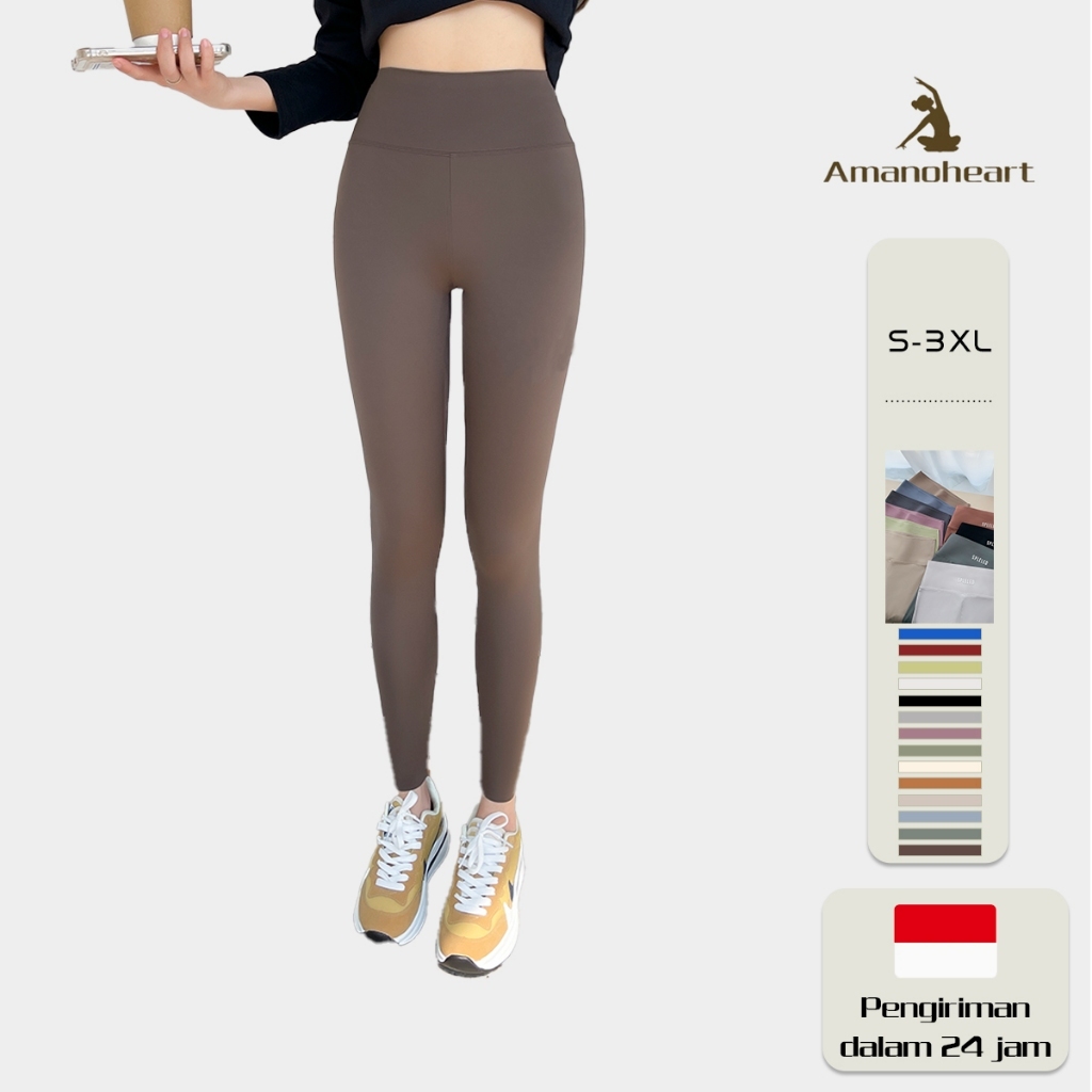 Amanoheart Celana jogging hitam plus size Tambah ukuran Yoga pants Legging Celana Olahraga Wanita Hi