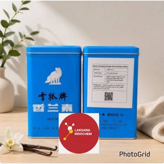 Vanillin Powder Snow Fox Food Grade / Bubuk Perisa Sintetik Vanillin 100% Kaleng 500 Gram