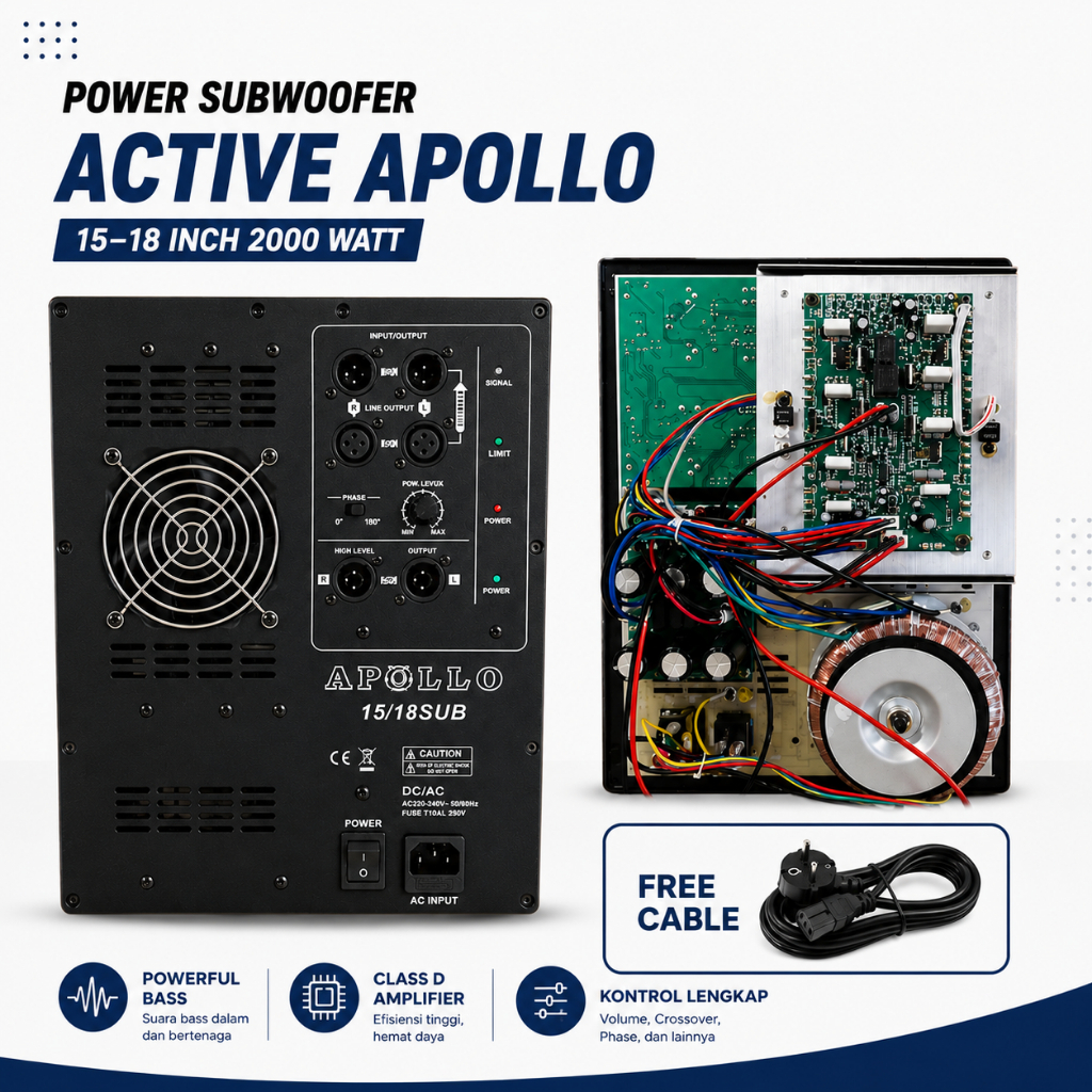 POWER SUBWOOFER ACTIVE APOLLO ORIGINAL 15-18 INCH 2000 WATT