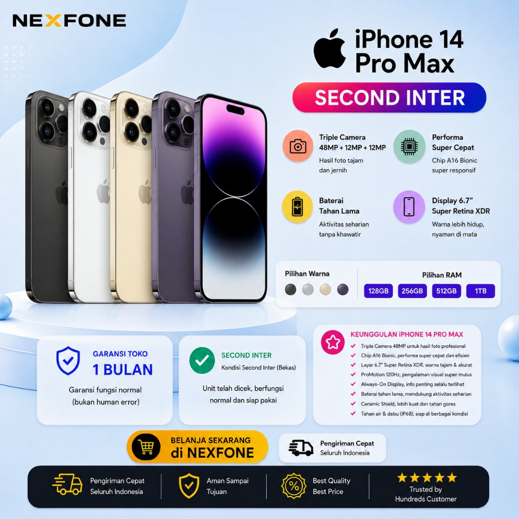 iPhone 14 ProMax Second Inter Mulus 100% Bergaransi