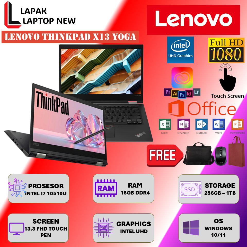 Lenovo ThinkPad X13 Yoga Touchscreen i7 Gen 10 RAM 16GB SSD 1TB 13.3 FHD IPS Laptop Bekas Garansi
