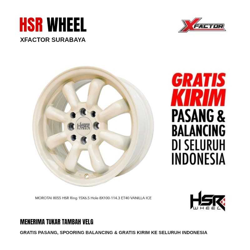 Velg Mobil HSR MOROTAI 8055 R15X6.5 H 4X100 - 4X114,3 ET40 100% ORIGINAL Gratis Pasang Spooring & Gr