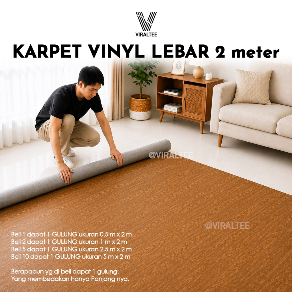 Karpet Vinyl Lantai Meteran ( LEBAR 2 METER ) Perlak Lantai Plastik Vinil Tebal Aesthetic Gulungan