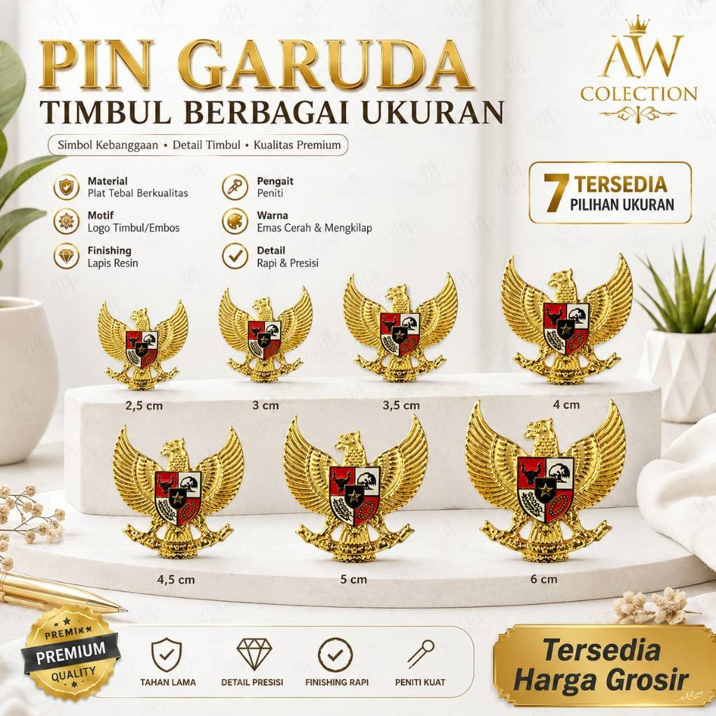 Pin garuda timbul 2,5cm 3cm 3,5cm 4cm 4,5cm 5cm 6cm / pin garuda peci paskibra / peniti lapis resin 