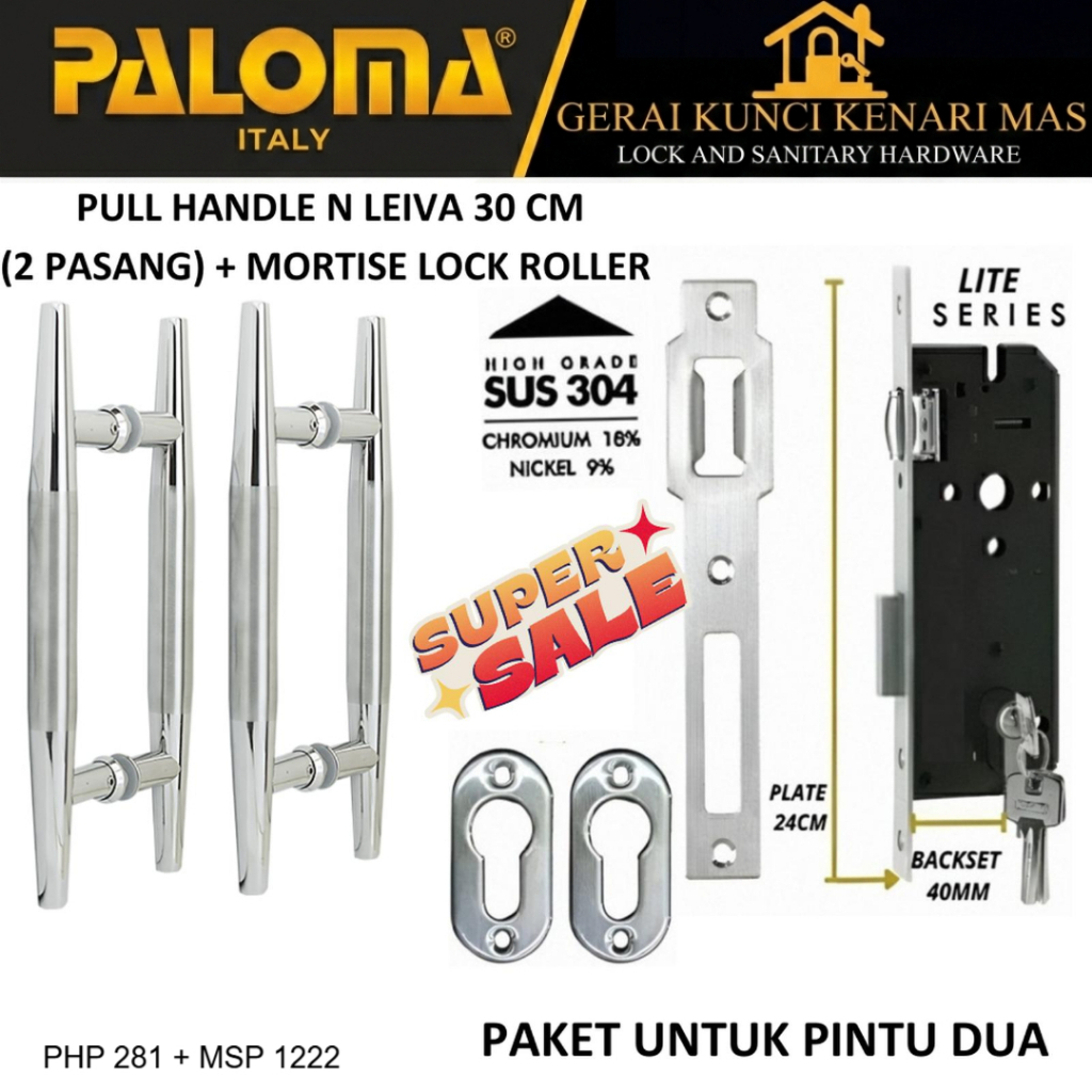 PALOMA PHP 281 MSP 1222 Paket Pull Handle Gagang Pintu 2 Daun Pegangan Tarik Dorong Kunci Rumah Utam