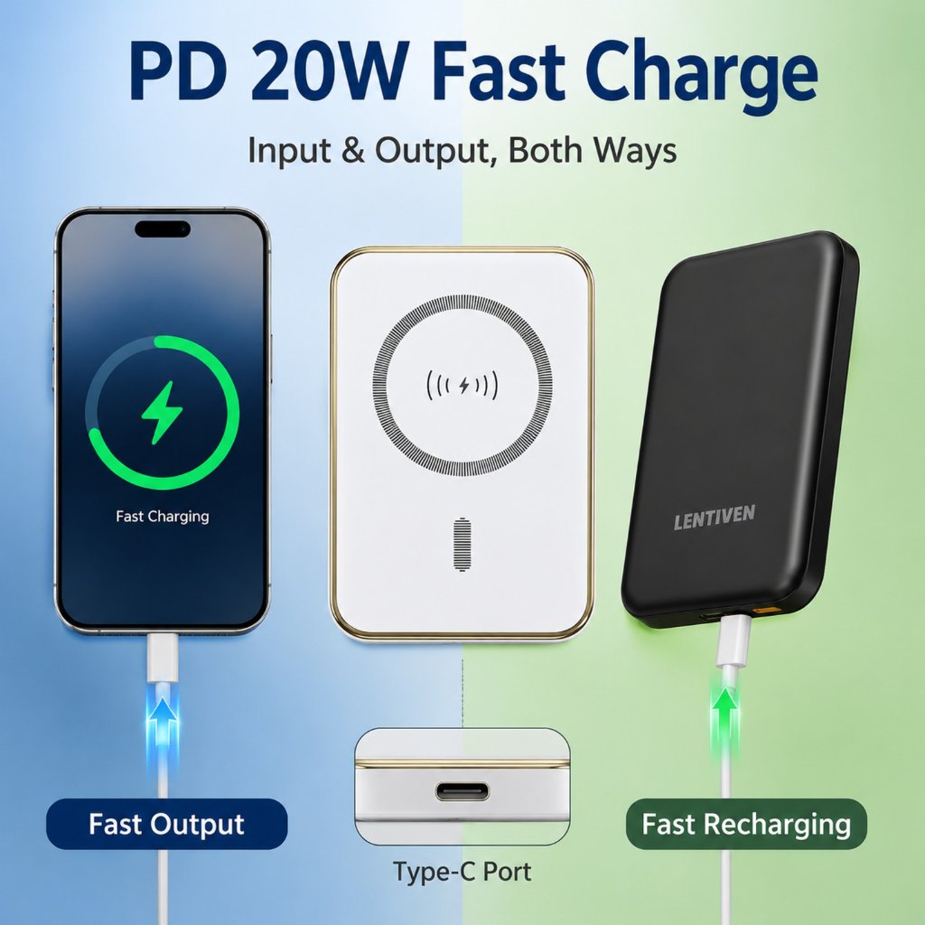 Best Seller Lentiven Powerbank 30000 Mah Mini Fast Charging 20W Magsafe Magnetic Wireless Charger
