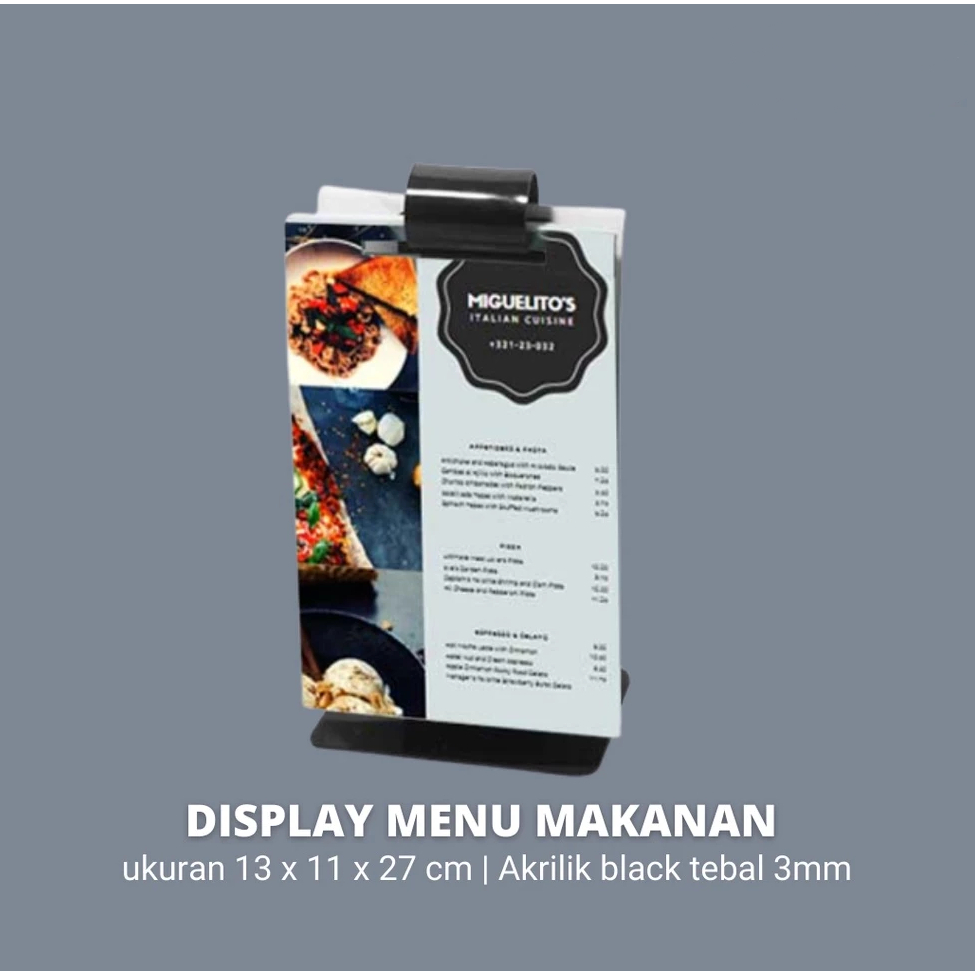 Display menu makanan / acrylic table / acrylic menu stand resto