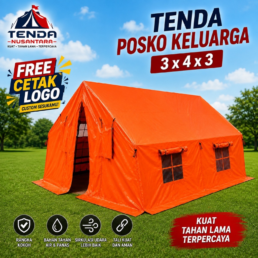 TENDA NUSANTARA - Tenda Posko Keluarga 3x4 Meter | Tenda Pengungsian Darurat BNPB | Tenda Posko Benc