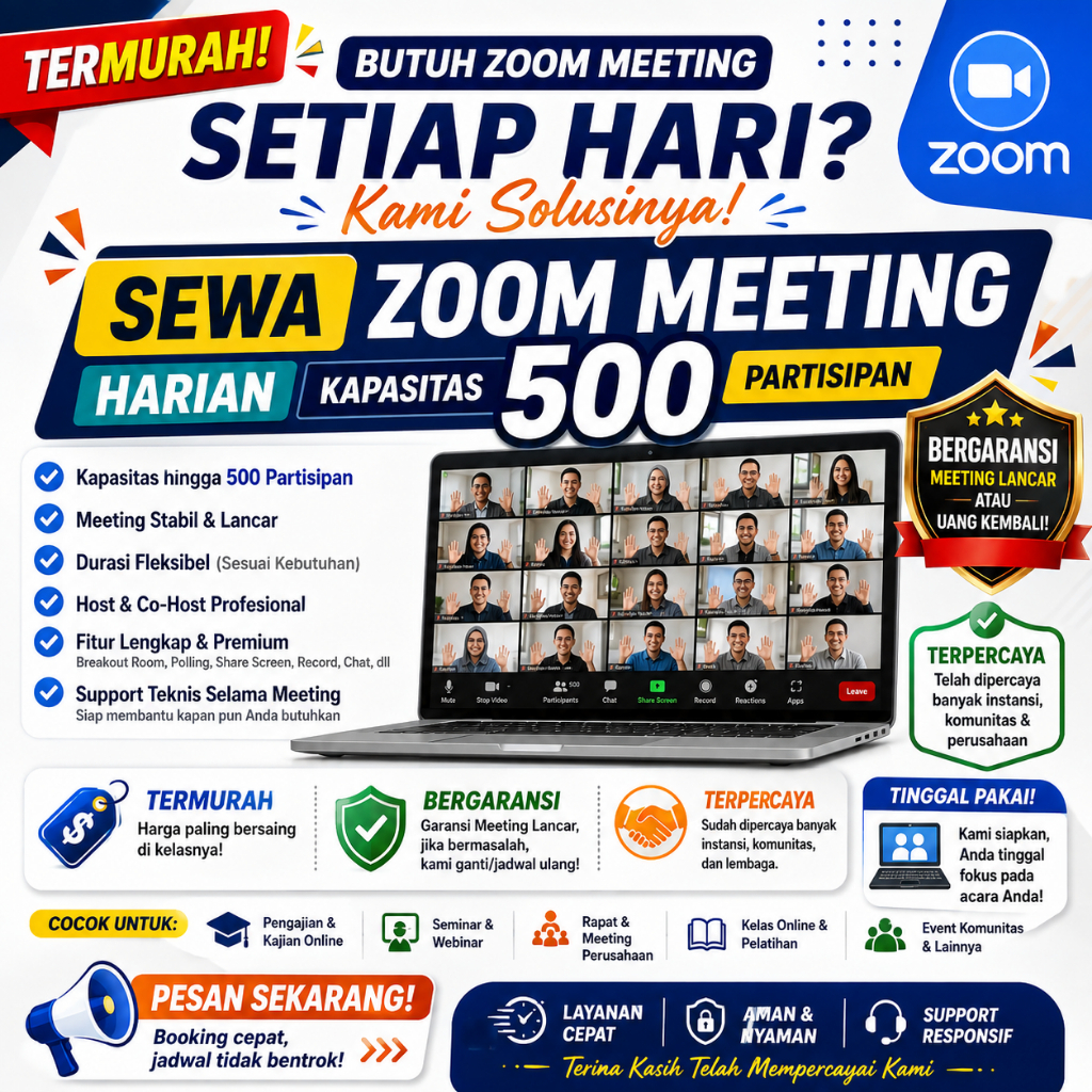 Sewa Meeting Harian 500 Partisipan Zoom