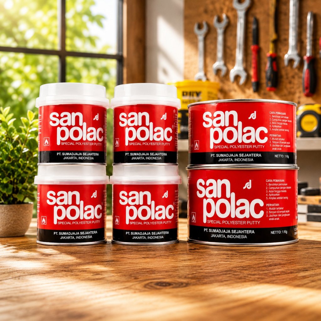Dempul Sanpolac Special Polyester Putty 1kg, 250g / Dempul Tembok / Dempul Plastik San Polac Special