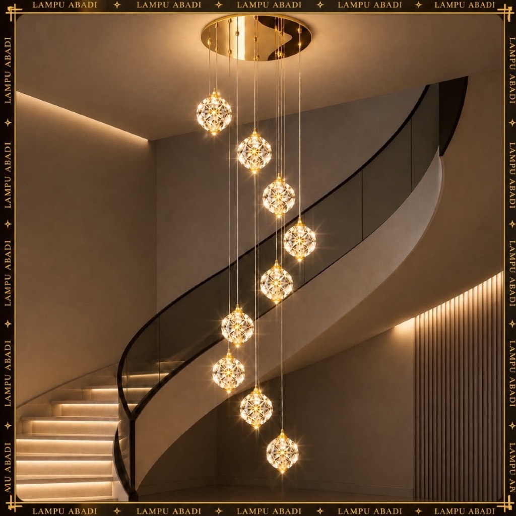 Lampu Gantung Kristal LED Void Tangga Chandelier Modern Mewah