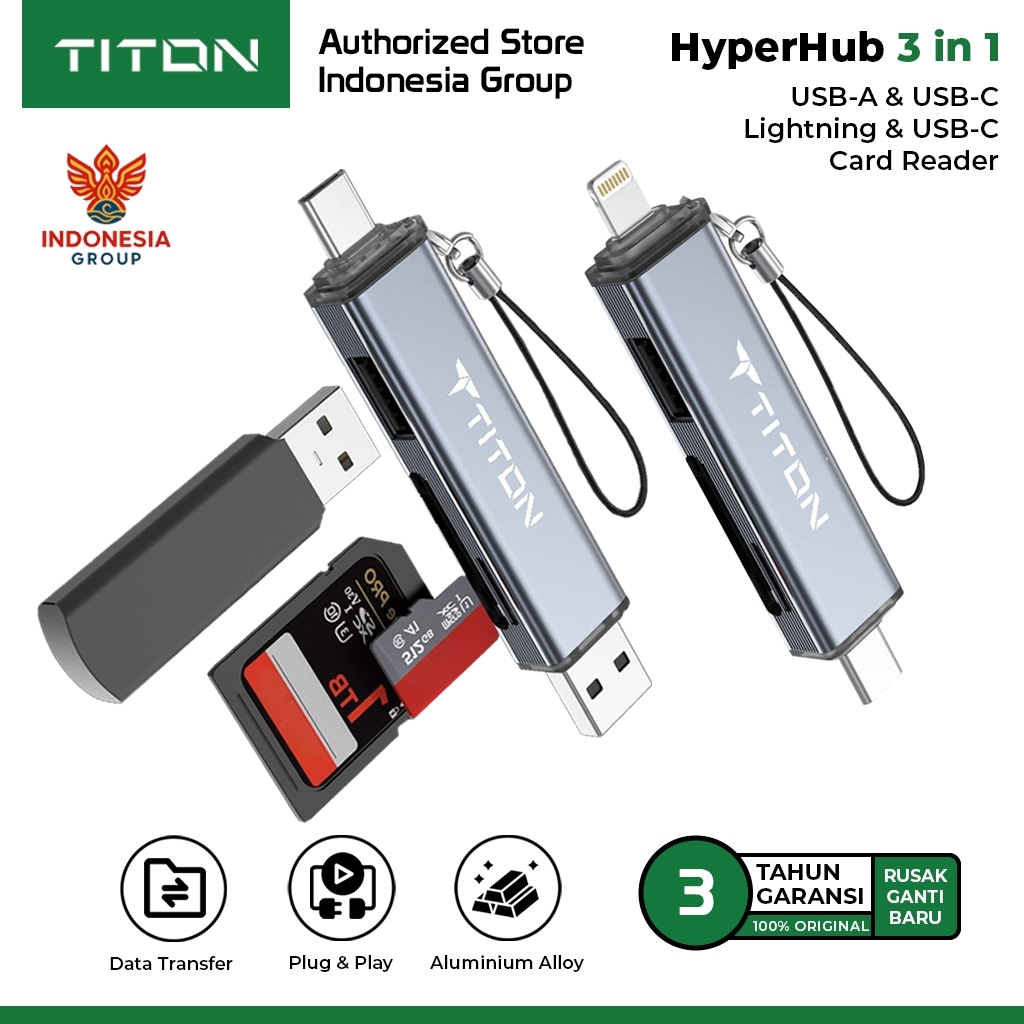IG JKT TITON HyperHub Card Reader USB Hub TF Memory Card SD Card Flashdisk OTG USB-A USB-C LIGHTNING