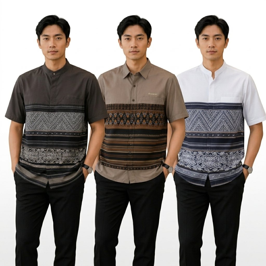 SAMASE Heritage PDK l Koko Batik Dewasa Lengan Pendek Katun Motif Batik Putih Cokelat Hitam S-XXL