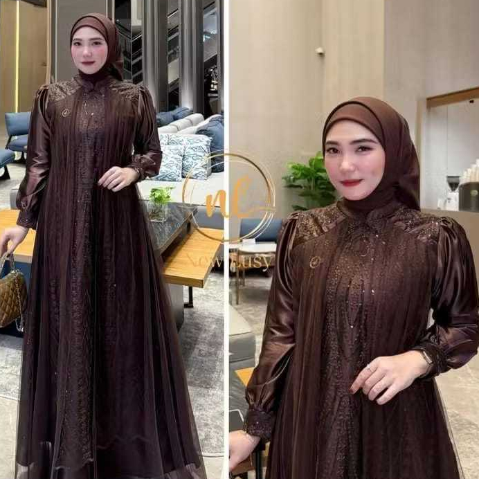 Aulia Dress GamisTerbaru 2026 Model Terbaru Mewah Brukat Satin Velvet Premium Kombinasi Tile Spangle
