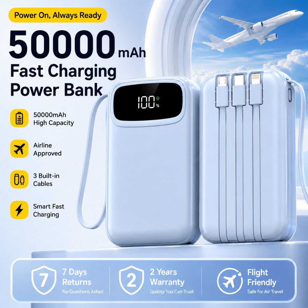 LENTIVEN PowerBank 50000mah Mini Size With 4 USB Fast Charging Dual Output Led Display DX931