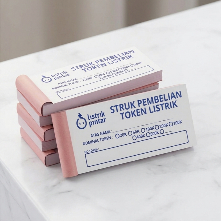 100 LEMBAR STRUK PEMBELIAN TOKEN LISTRIK PLN PULSA BAHAN HVS 75GSM MUDAH DI SOBEK