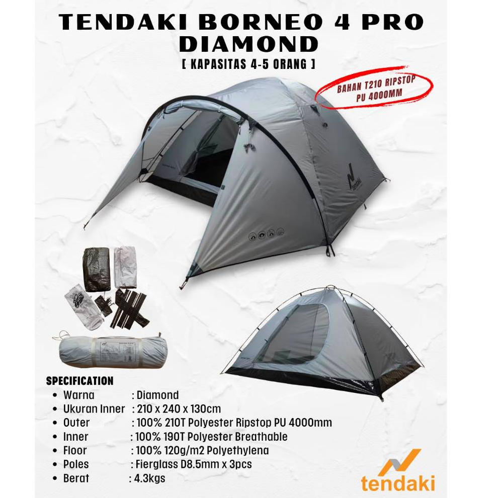 Tenda Tendaki Borneo 4 Kapasitas 4-5 orang Tenda Camping Outdoor LWY Compass 2P - 4P