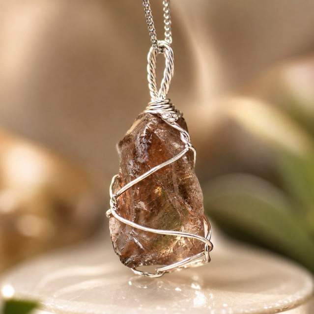 Smoky Quartz Natural Stone Pendant Necklace Made in Turkey Handmade Wire Wrapped Crystal Pendant Kal