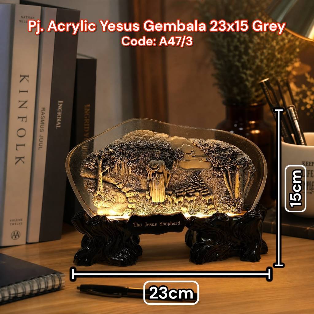 Pajangan Acrylic Yesus Gembala 23 x 15 cm Grey A47/3 - Pajangan Yesus Gembala - Premium Quality