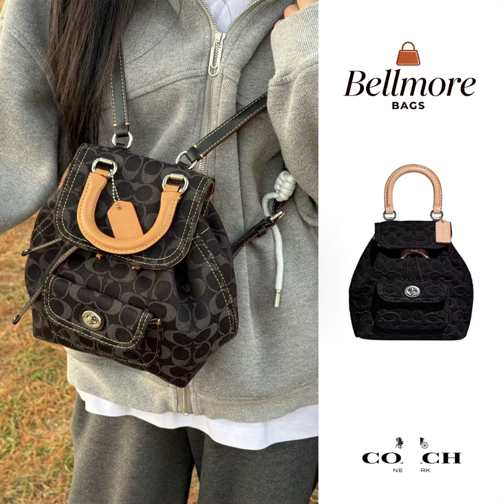 [BARU] Tas Ransel Mini Backpack Handbag Kanvas Motif C Coklat Kantor Riya23 CJ833