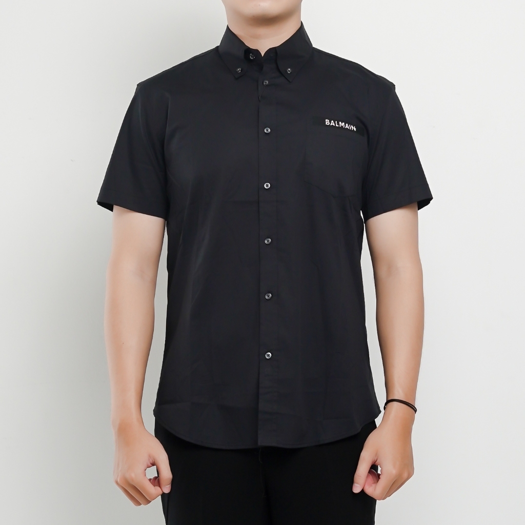 Kemeja BALMAIN TEXT POCKET BLACK SHIRT 100% ORIGINAL