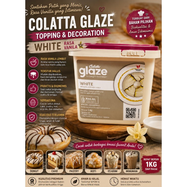 Glaze White Colatta / White Glaze Colatta / Colatta Glaze / White Glaze - 1 Kg