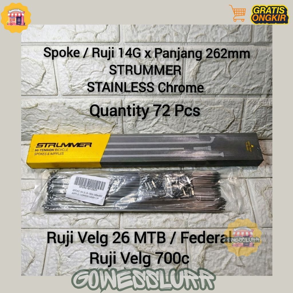 NEWWSpoke Ruji Jari 262 STRUMMER Stainless Chrome 14G x 262mm Rims 26 MTB Federal Velg Datar Dan Rim