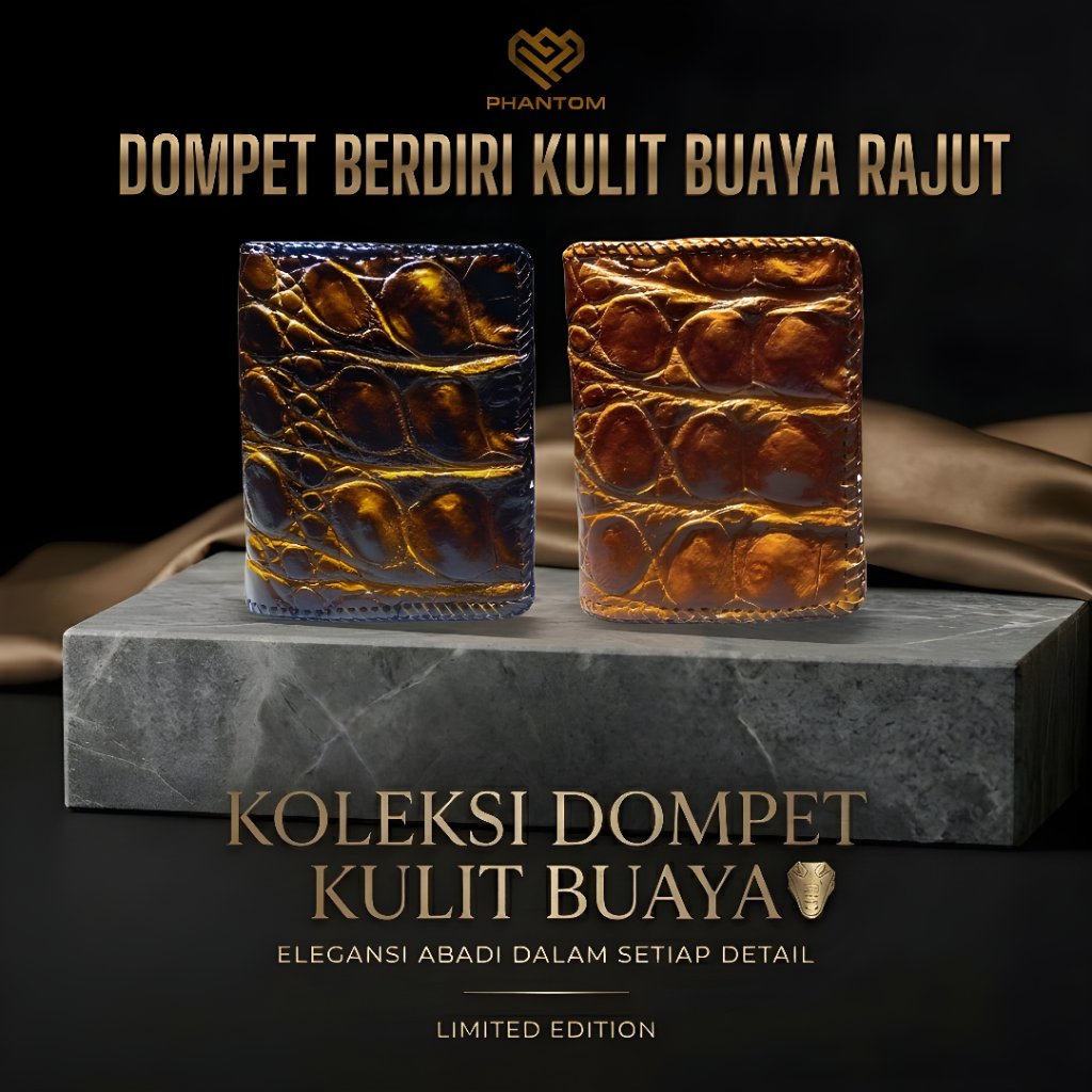 DOMPET BERDIRI PRIA WANITA UNISEX HANDMADE RAJUT KULIT BUAYA ASLI - DOMPET BERDIRI WANITA PRIA BUAYA