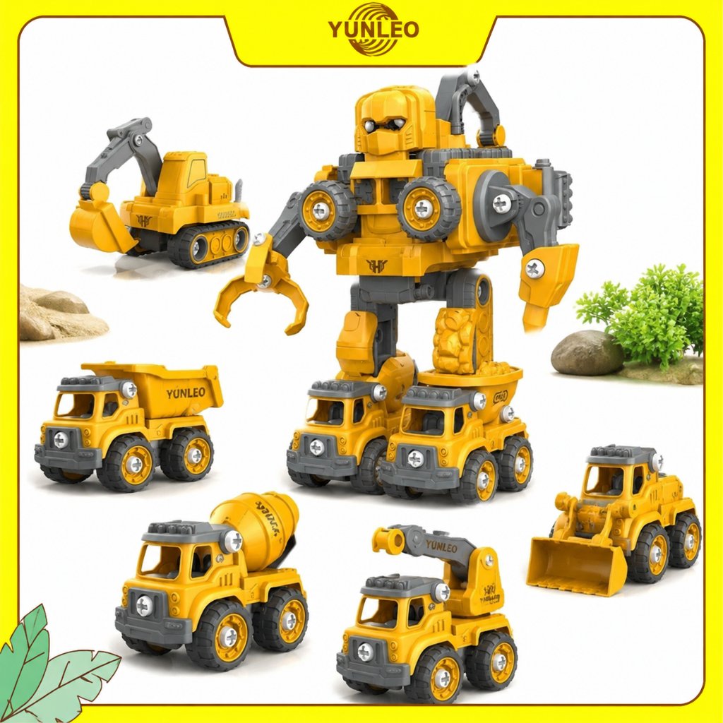 YUNLEO 5 IN 1 Mainan Mobil Truk Pemadam Kebakaran Mainan Anak Robot Mobil Konstruksi Pemadam Kebakar