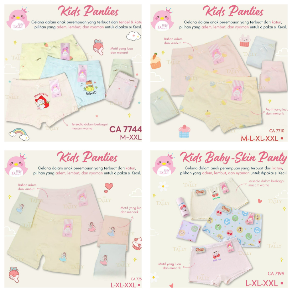 GCU75 - TALLY Celana Dalam Pop Anak Perempuan M L XL XXL CD Boxer Anak Cewek Pakaian Dalam Import Un