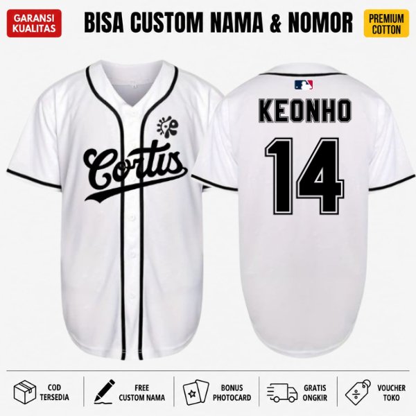 Jersey Cortis | Jersey Baseball Kpop | Unisex Bisa Custom putih softball