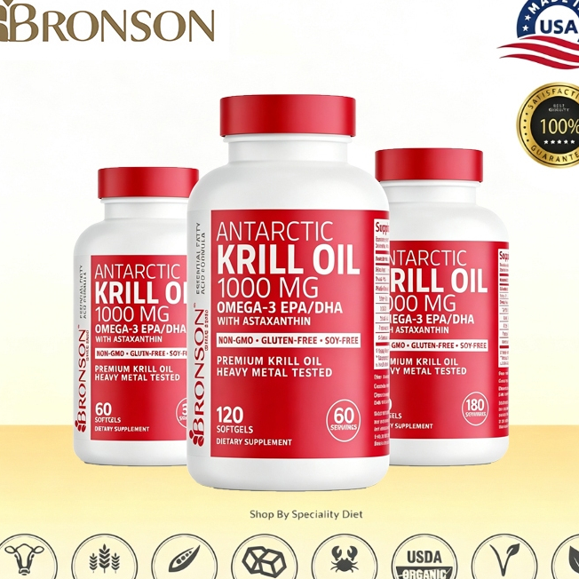 `Bronson Antarctic Krill Oil 1000 mg Omega‑3 EPA DHA with Astaxanthin 60 / 120 / 180 Softgels Suplem