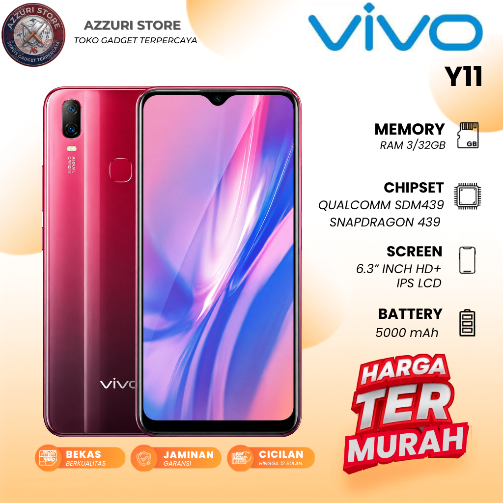 HP Vivo Y11 bekas RAM 3/32GB Snapdragon 439 baterai 5000 mAh Normal Bergaransi Siap pakai