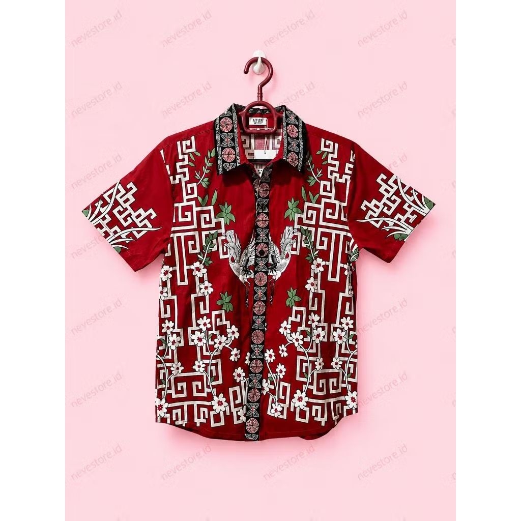 Kemeja Batik Pria Hebe Red Cheongsam