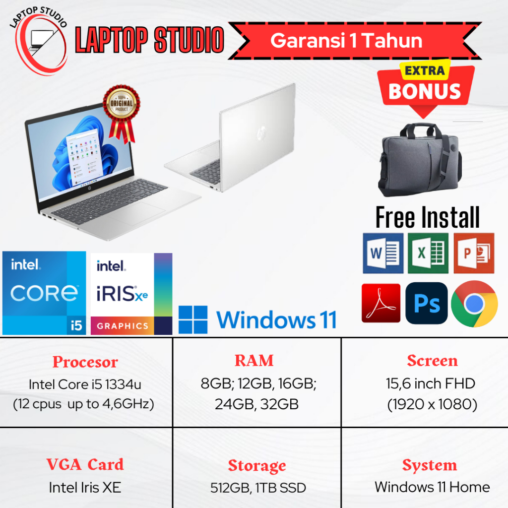 Laptop Baru HP 15 Intel Core i5 Gen 13 |  Core 5 120u (Gen 14) SSD