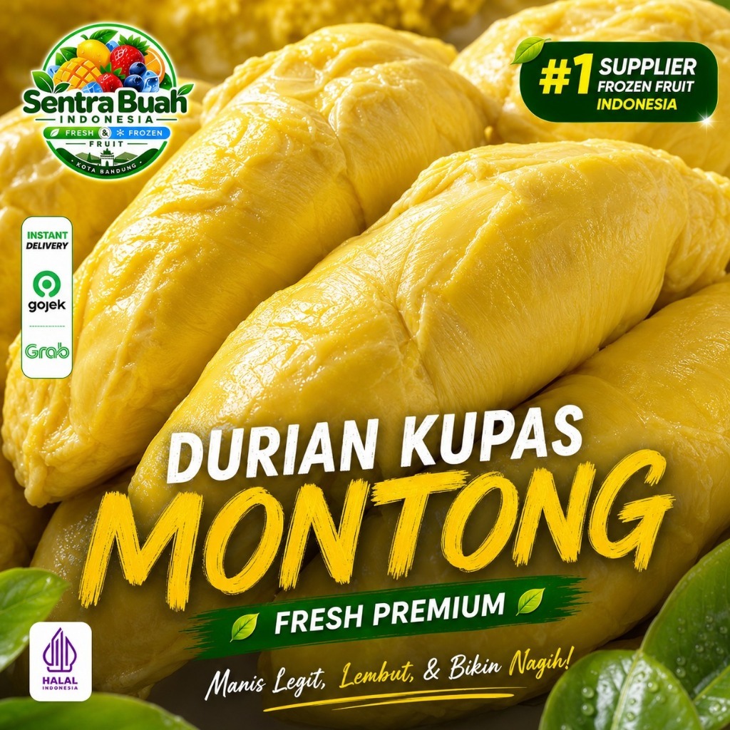 Durian Kupas Montong Frozen Segar Fresh Frozen Food Manis Legit Tebal - 500gr 1kg - Sentra Buah Indo